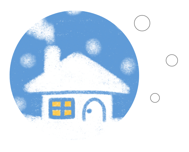 雪が降る中のお家